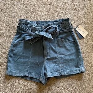 Universal Thread Slate Blue High-Rise Paperbag Shorts with Tie